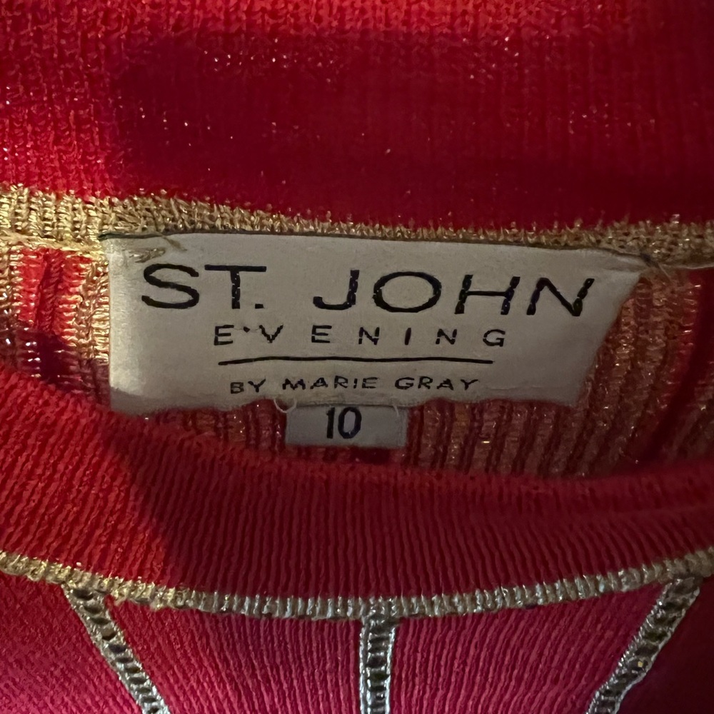 Vintage St. John Evening Santana Knit Mock Neck Sweater Womens Size 10 Red Navy - Picture 4 of 7